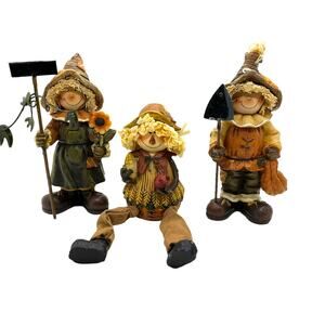 Scarecrow Shelf Sitter Figurine Set 3 Harvest Fall Thanksgiving Decor Charming